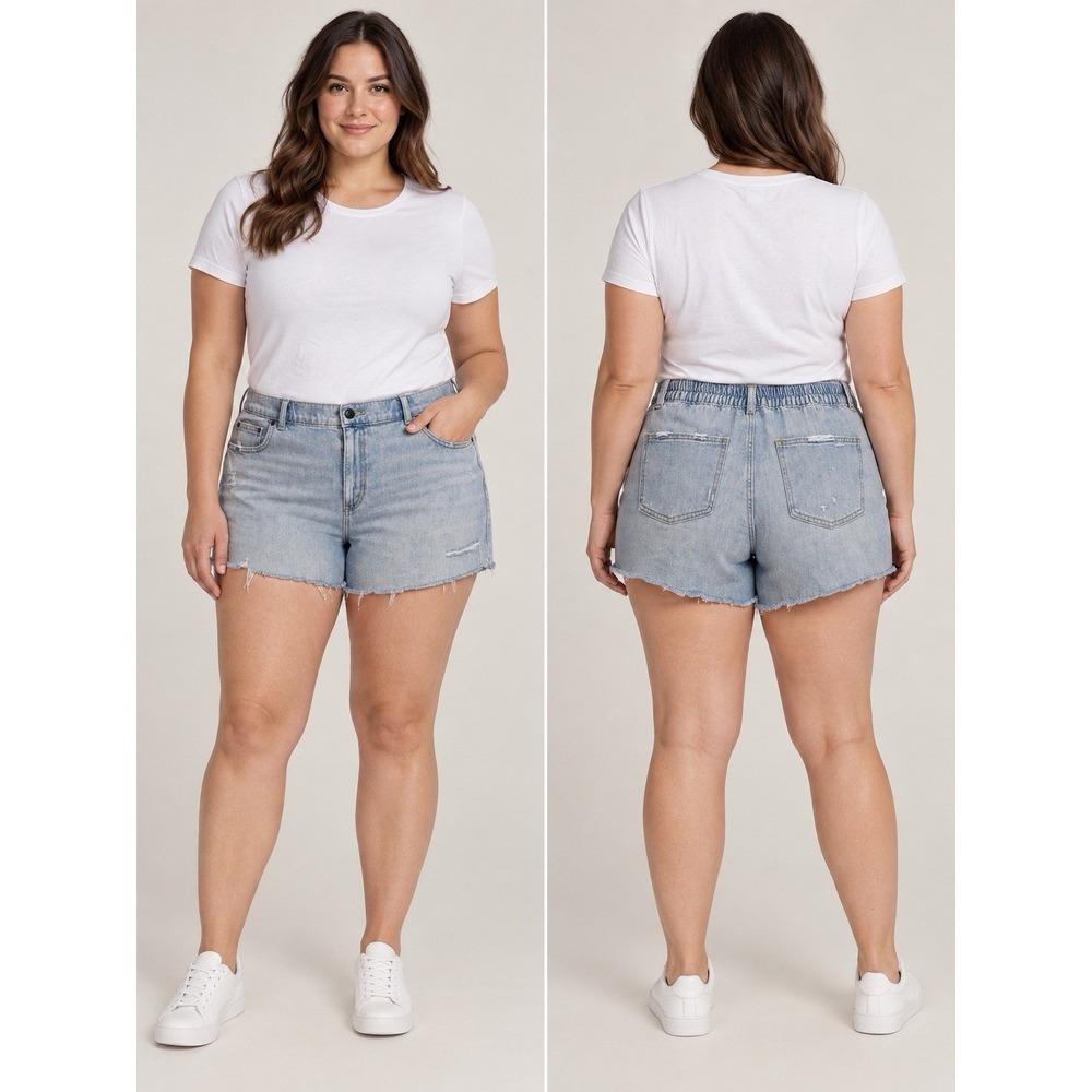 NWT Aerie Women's XL Light Wash Denim Shorts Distressed Frayed Hem